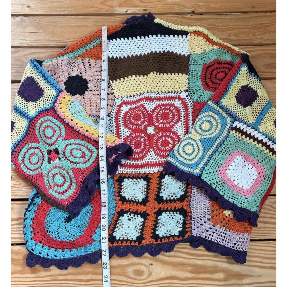 Saachi NWT $240 Women’s Hand crochet Color Block Cardigan O/S Multicolor Q11 - Picture 7 of 9